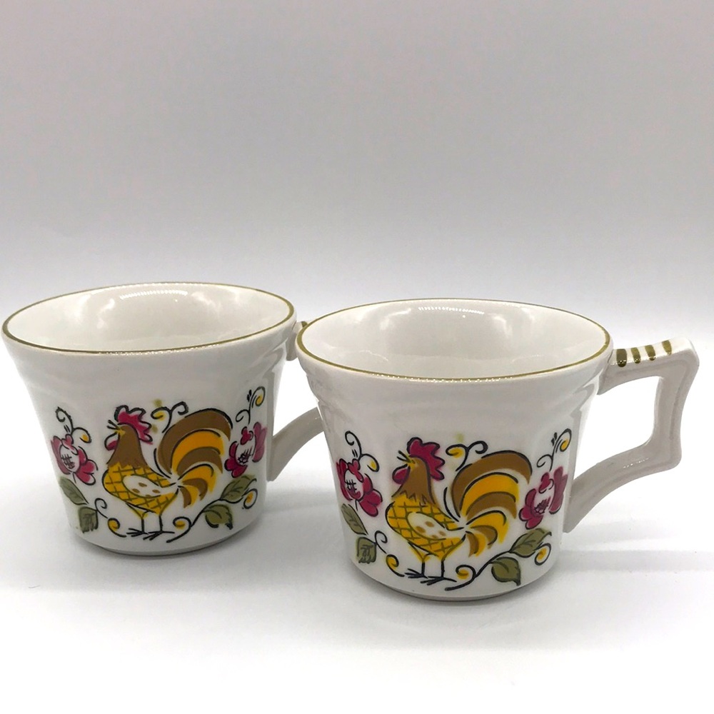 Mikasa Coffee Tea Cups Terra Stone Heritage 7125 Rooster Flower Set of 2